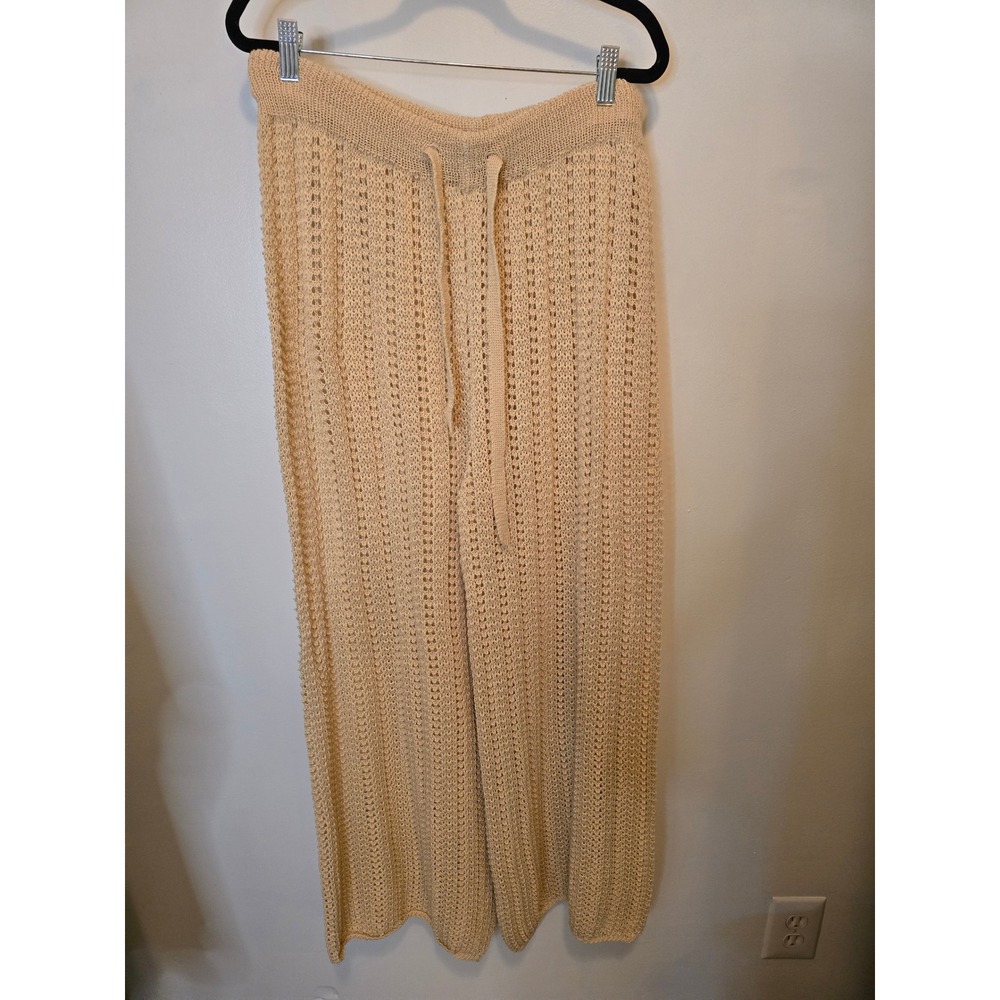 Shein Curve Beige Crochet Knit Wide Leg Pants Plus Size 2XL Beach Cover Up Tan